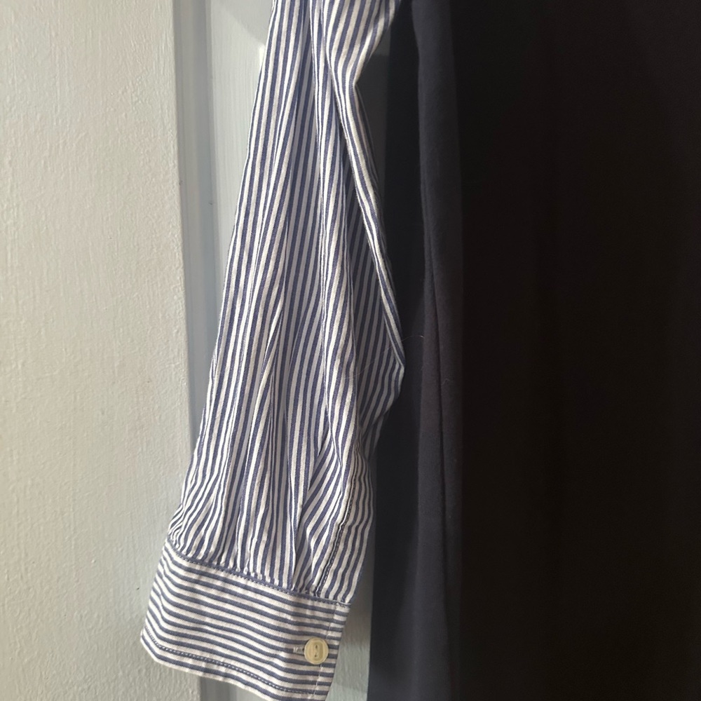 Talbots‎ 100% cotton Navy Shift Dress Stripe Shirt Sleeves XL. - Picture 7 of 9
